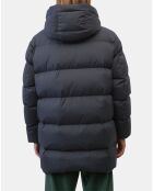 Parka Puffa mi-longue à capuche bleu marine