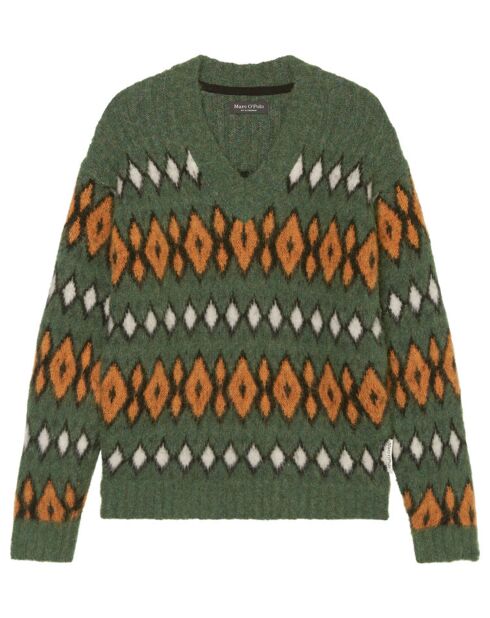 Pull en Laine, Alpaga & Mohair mélangés à motifs vert