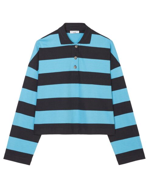 Polo rayures rugby bleu/noir