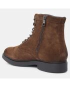 Donkerbruine leren fluwelen hoge laarzen