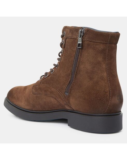 Donkerbruine leren fluwelen hoge laarzen