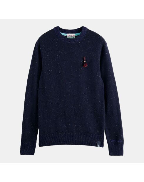 Pull en Laine mélangée col rond chiné bleu marine