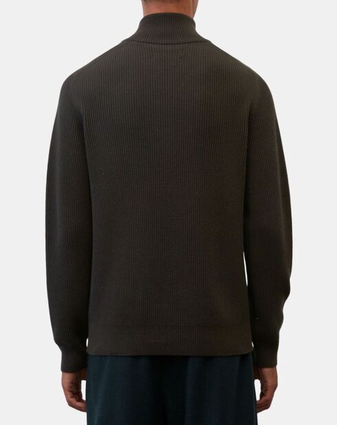 Pull en Coton & Laine côtelé marron foncé