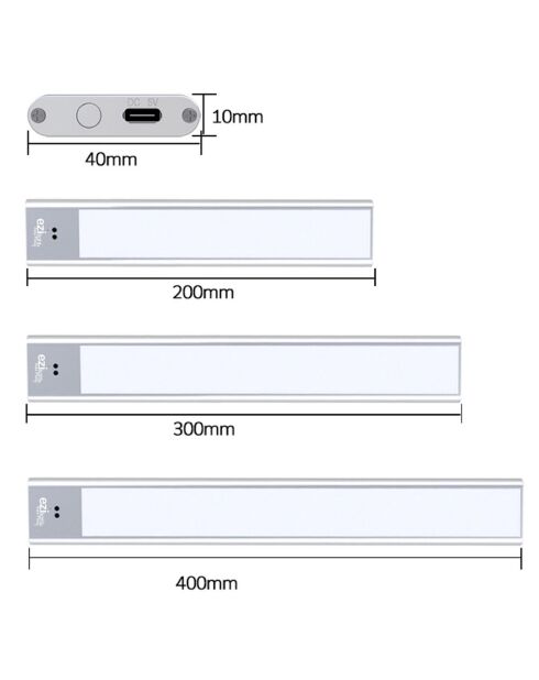 Réglette LED StickyLed Hand 2B noire - 20x4x1 cm
