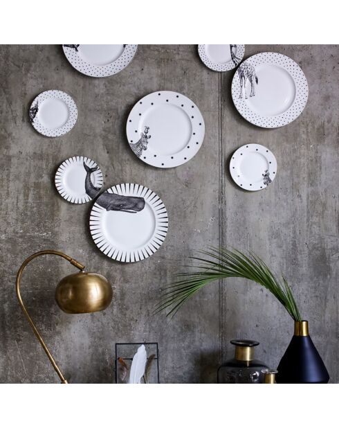 4 Assiettes en Porcelaine Teckel Mono Party blanc/noir - D.26.5 cm