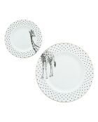 2 Assiettes en Porcelaine Girafe Mono party blanc/noir - D.26.6/16 cm