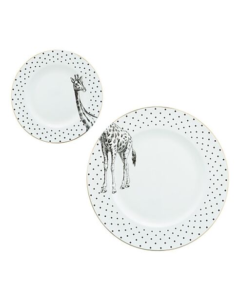 2 Assiettes en Porcelaine Girafe Mono party blanc/noir - D.26.6/16 cm