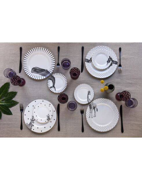 2 Assiettes en Porcelaine Girafe Mono party blanc/noir - D.26.6/16 cm