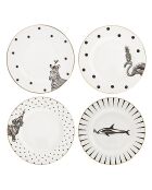 4 Assiettes à dessert en Porcelaine Mono party blanc/noir - D.16 cm