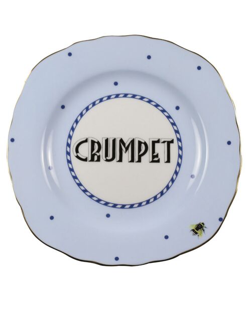 4 Dessertteller aus Porzellan mit blauem und rosafarbenem Text - D.16 cm