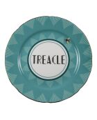 4 Assiettes à dessert  en Porcelaine Texte bleu/rose - D.16 cm