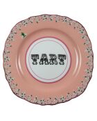 4 Assiettes à dessert  en Porcelaine Texte bleu/rose - D.16 cm