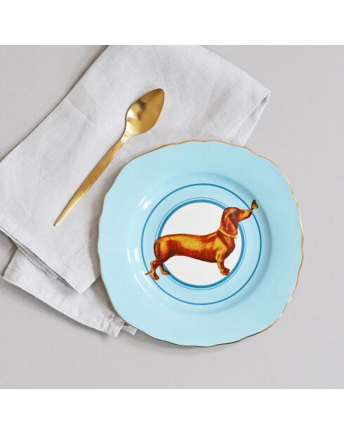 6 Assiettes à dessert en Porcelaine Teckel Carnival bleues - D.16 cm
