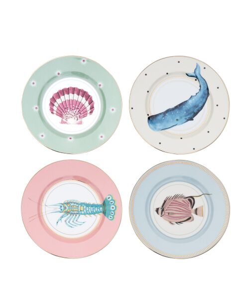4 Assiettes en Porcelaine Animaux Under the Sea multicolores - D.20.5 cm