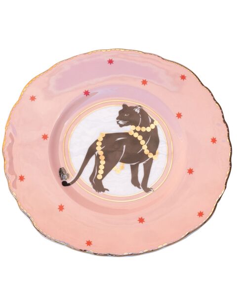 Assiette en Porcelaine Panthère Noël rose - D.23 cm