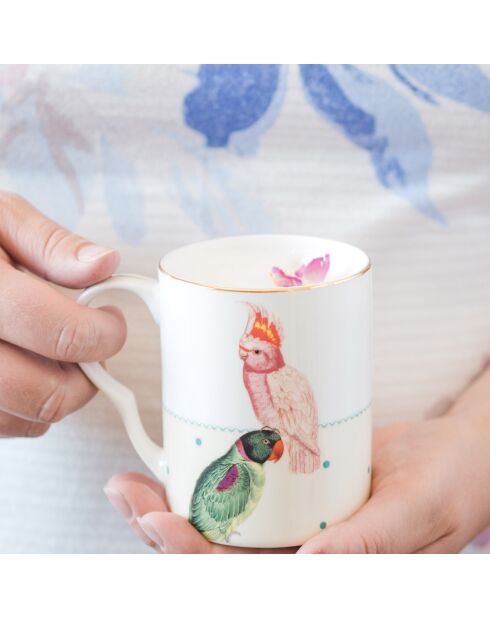 Taza de porcelana Carnival Parrot, verde, rosa y beige, 280 ml