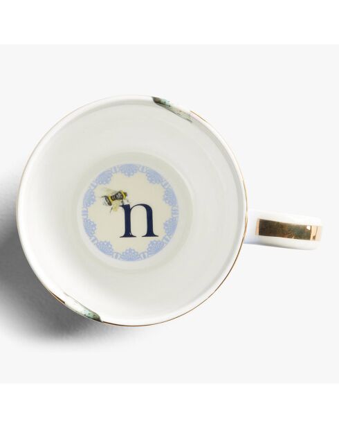 Tazza Alphabet N in porcellana blu - 400 ml