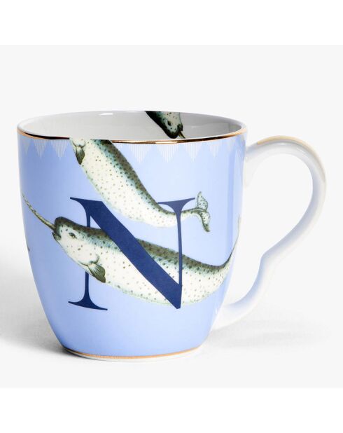 Tazza Alphabet N in porcellana blu - 400 ml