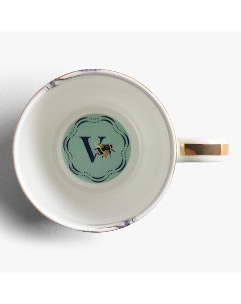 Tazza in porcellana con alfabeto V verde, 400 ml