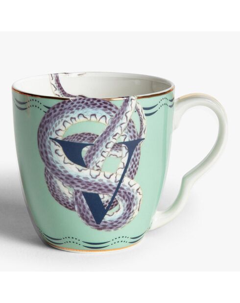 Tazza in porcellana con alfabeto V verde, 400 ml
