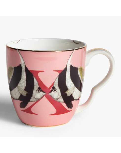 Tazza in porcellana rosa Alphabet X - 400 ml