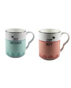 2 Mugs en Porcelaines Day Dreamer / Off Duty bleu/rose/blanc - 280 ml