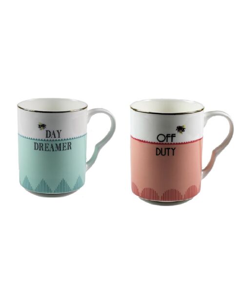 2 Mugs en Porcelaines Day Dreamer / Off Duty bleu/rose/blanc - 280 ml