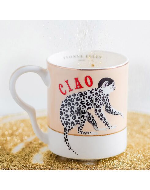 6 Petits Mug en Porcelaine Singe Carnival roses - 250 ml