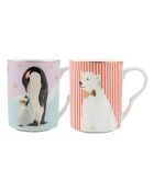 2 Mugs en Porcelaine Ours Polaire & Pingouin Noël bleu/rose/blanc - 350 ml
