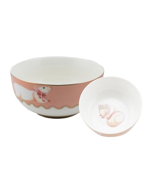 Bol en Porcelaine Souris Noël rose - D.15 cm