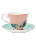 Tasse thé & Soucoupe en Porcelaine Eléphant Carnival rose/bleu - 280 ml