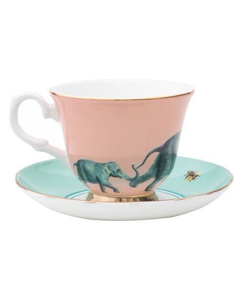 Tazza da tè con piattino in porcellana Elephant Carnival rosa/blu - 280 ml