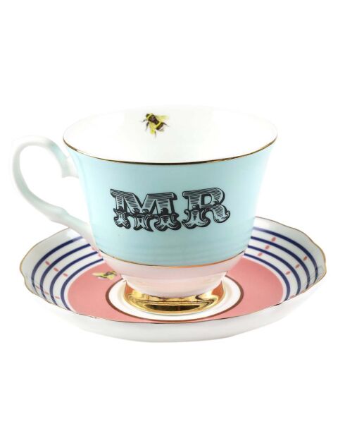 Tasse thé & Soucoupe en Porcelaine Mr bleue - 280 ml