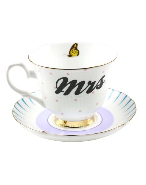 Tasse thé & Soucoupe en Porcelaine Mrs blanc - 280 ml