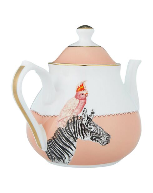 Tetera de porcelana con forma de animal cebra y cacatúa, color rosa y blanco, 1,3 L
