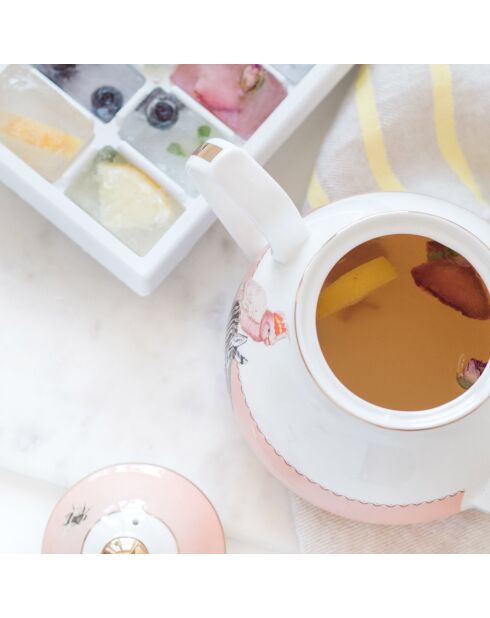 Tetera de porcelana con forma de animal cebra y cacatúa, color rosa y blanco, 1,3 L