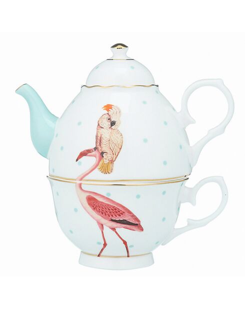 Théière solitaire en Porcelaine Flamand rose bleue - 360 ml