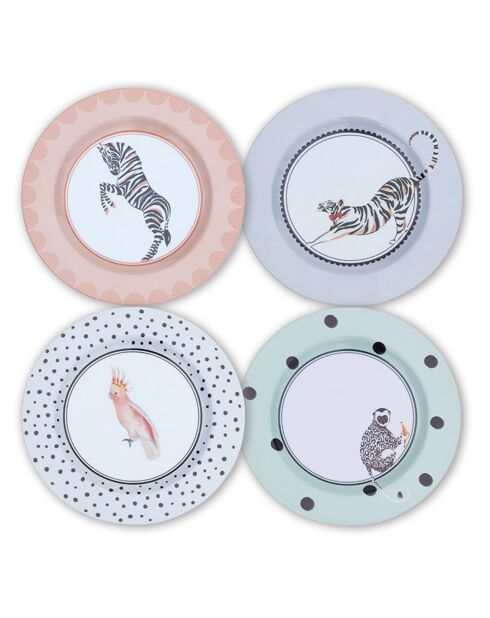 4 Assiettes en mélamine multicolores  - D.21.5 cm