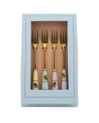 Dessertgabeln aus Porzellan, Motiv Bee Animal Magic, Rosa/Grün/Blau/Gelb, 15 x 1 x 0,5 cm, 4 Stück