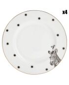 4 Assiettes à dessert en Porcelaine Zèbre Mono party blanc/noir - D.16 cm