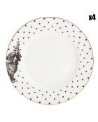 4 Assiettes en Porcelaine Teckel Mono Party blanc/noir - D.26.5 cm