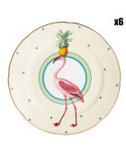 6 Assiettes à dessert en Porcelaine Flamand Rose Carnival beiges - D.16 cm