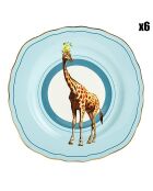 6 Assiettes à dessert en Porcelaine Girafe Carnival bleues - D.16 cm