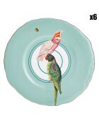 6 Assiettes en Porcelaine Perroquet Carnival bleues - D.23 cm