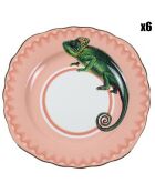 6 Assiettes à dessert en Porcelaine Caméléon Carnival roses - D.16 cm