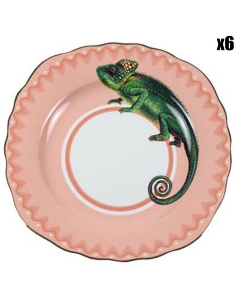 6 Assiettes à dessert en Porcelaine Caméléon Carnival roses - D.16 cm
