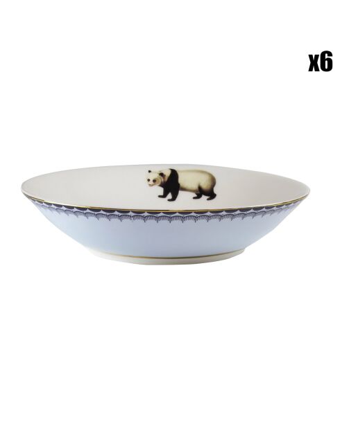 6 Assiettes à pâtes en Porcelaine Panda Carnival bleues - D.21xH.5 cm