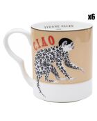 6 Petits Mug en Porcelaine Singe Carnival roses - 250 ml