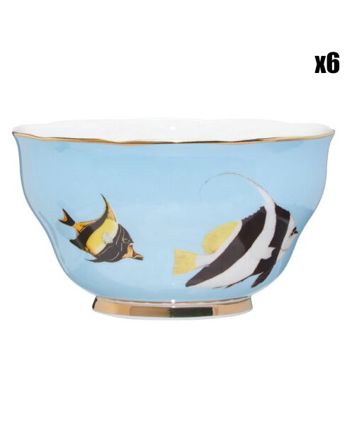 6 Bols Party en Porcelaine Poisson Carnival bleus - D.11 cm