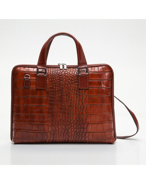 Camelkleurige leren aktetas Peyton - 38x29x6 cm